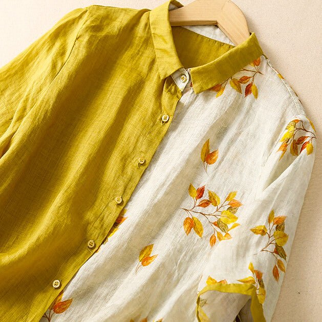 Esme | Elegant Two-Tone Linen Blouse