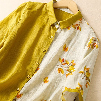 Esme | Elegant Two-Tone Linen Blouse