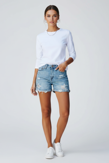 Luna | Distressed Denim Shorts with Fringe Hem