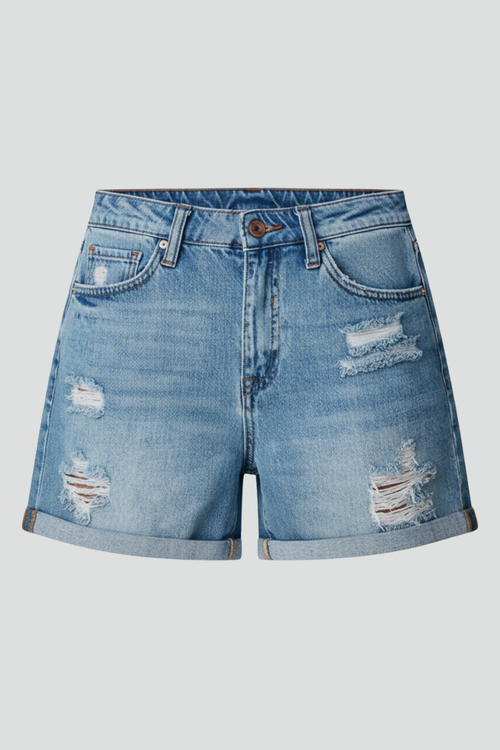 Luna | Distressed Denim Shorts with Fringe Hem