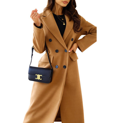 Elegant Double-Breasted Long Coat with Belted Design for Stylish Warmth