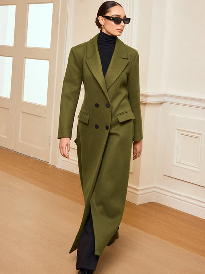 Elegant Double-Breasted Long Coat with Belted Design for Stylish Warmth