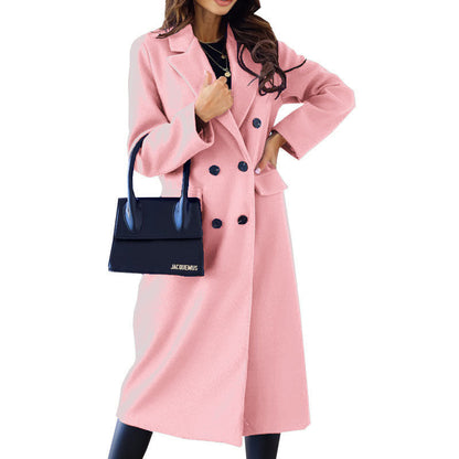 Elegant Double-Breasted Long Coat with Belted Design for Stylish Warmth