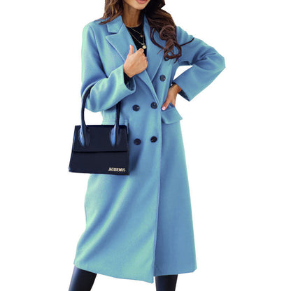Elegant Double-Breasted Long Coat with Belted Design for Stylish Warmth