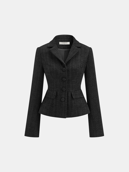 Elegant Tweed Fitted Lapel Blazer with Long Sleeves | Slim Fit for Stylish Comfort
