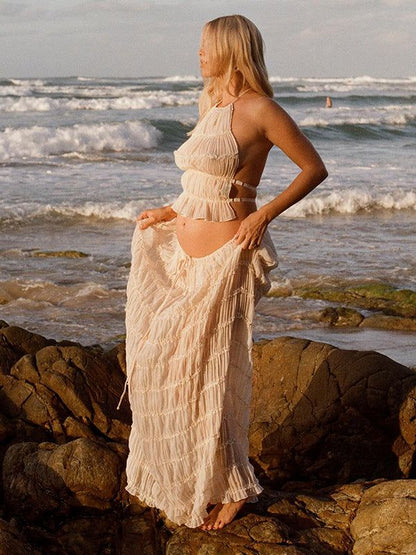 Ella | Bohemian Sheer Crochet Halter Top and Maxi Skirt Set