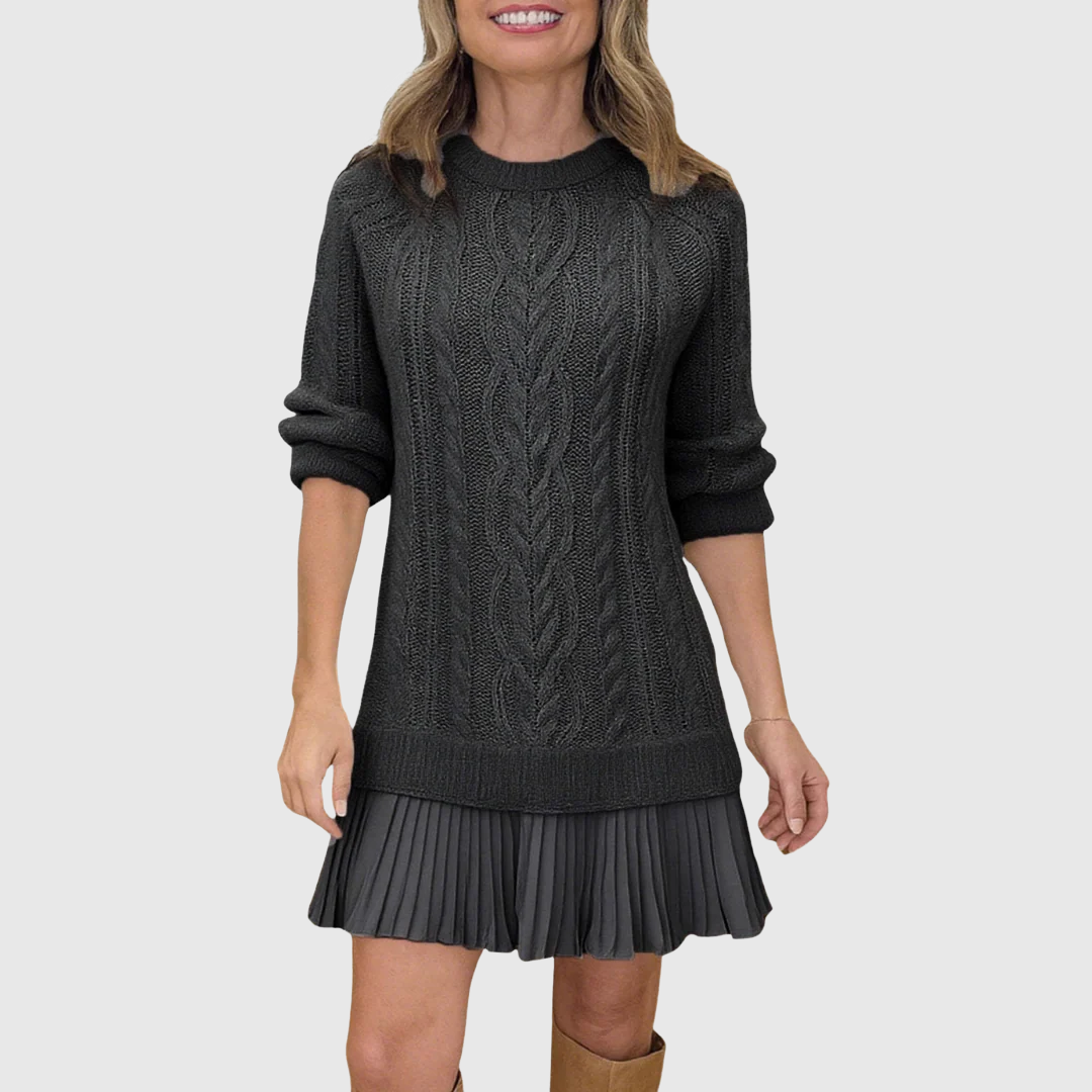 Ella | Cozy Cable Knit Black Sweater Dress
