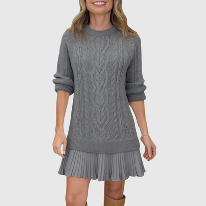 Ella | Cozy Cable Knit Black Sweater Dress