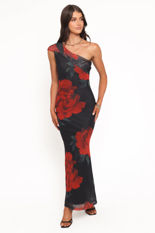 Ella | Elegant Black Floral Off Shoulder Maxi Dress