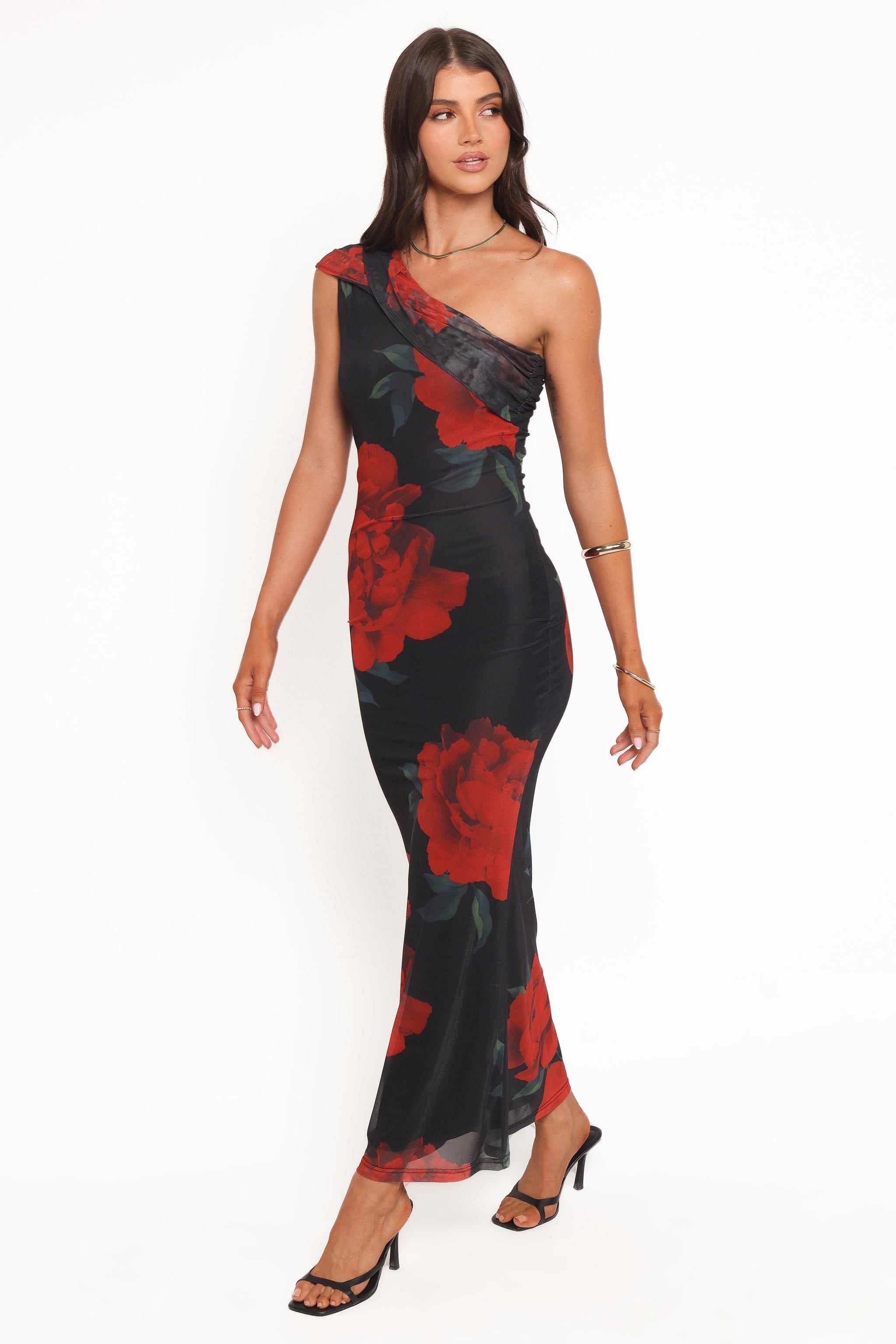 Ella | Elegant Black Floral Off Shoulder Maxi Dress
