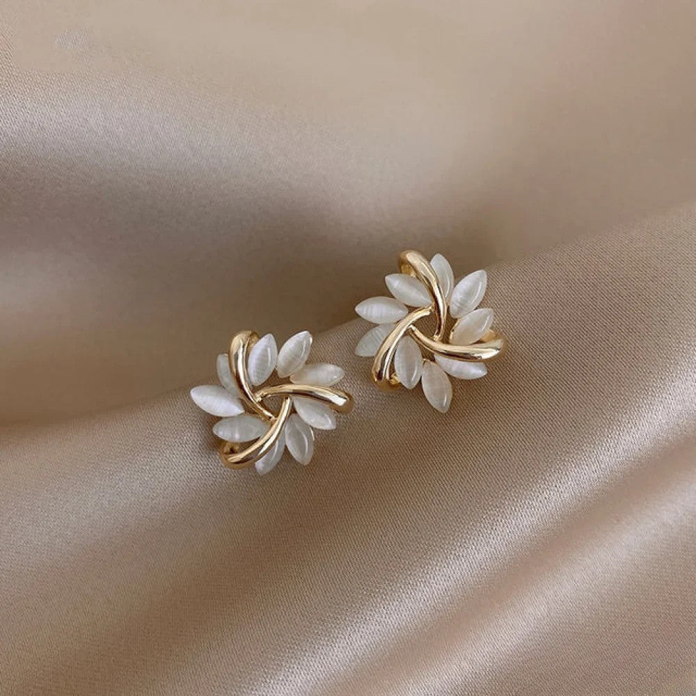 Elegant Gold Earrings for Women with Opal Flower Motifs