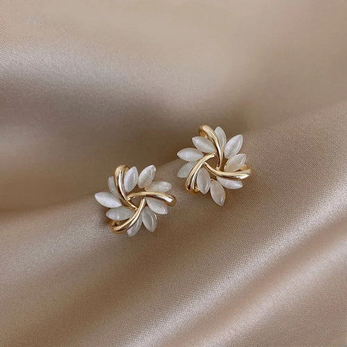 Elegant Gold Earrings for Women with Opal Flower Motifs