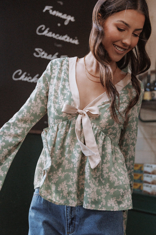 Ella | Elegant Green Floral Going Out Top