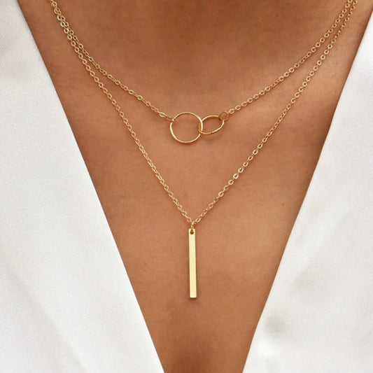 Timeless Gold Double Circle Pendant Necklace