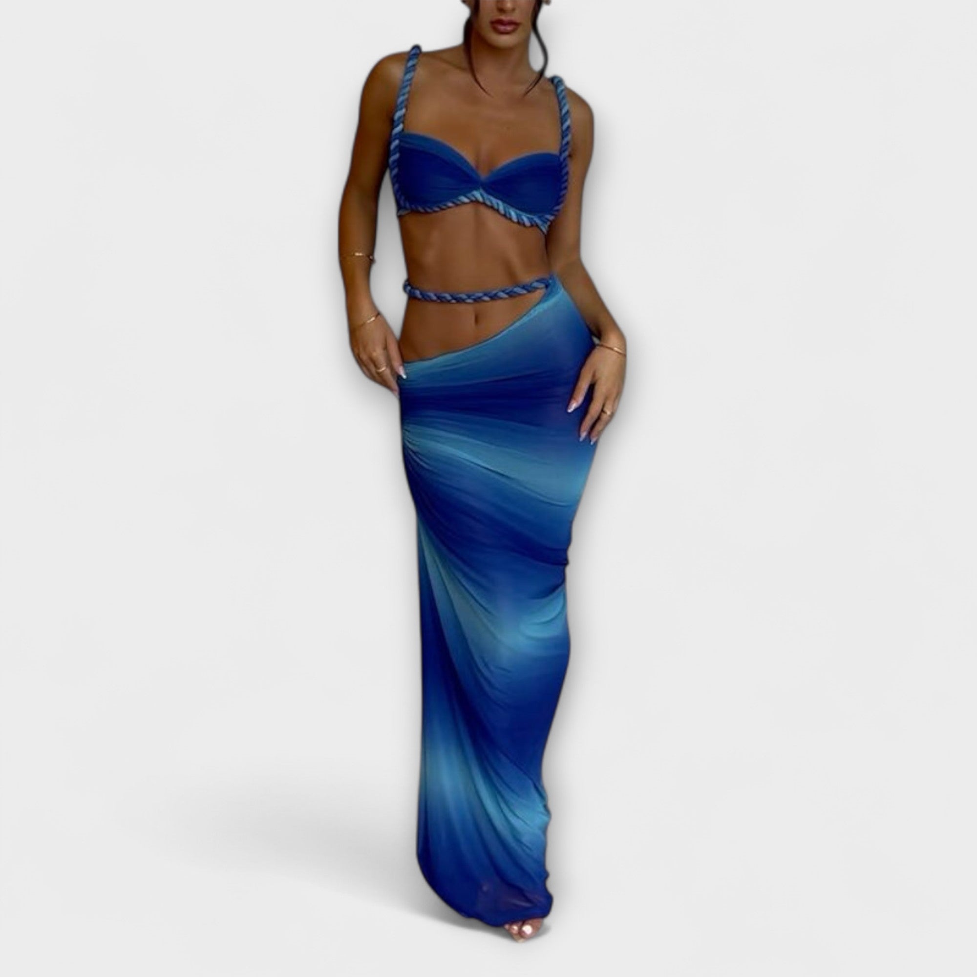 Emily | Chic Gradient Braid Crop Top & Overskirt Duo
