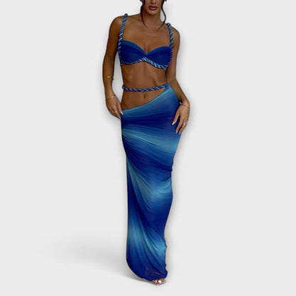 Emily | Chic Gradient Braid Crop Top & Overskirt Duo