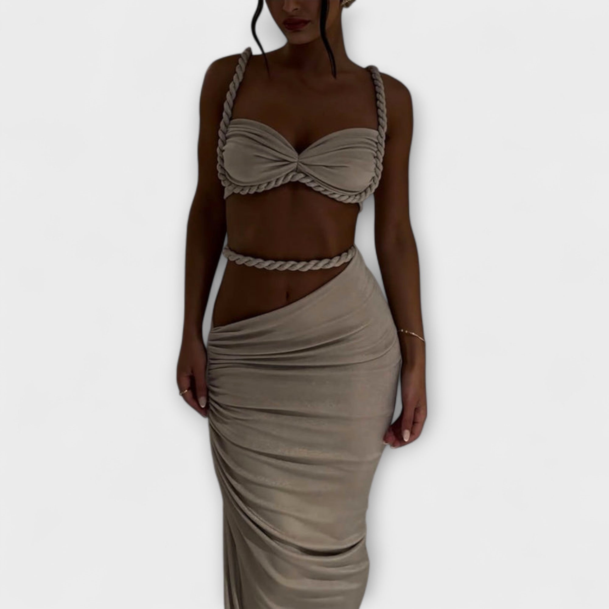 Emily | Chic Gradient Braid Crop Top & Overskirt Duo