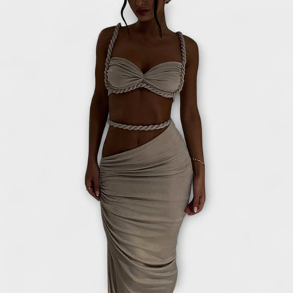 Emily | Chic Gradient Braid Crop Top & Overskirt Duo