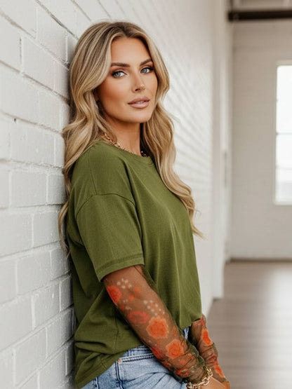 Emily | Elegant Floral Mesh Sleeve Womens Top for Going Out
