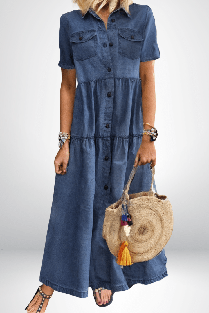 Emily | Relaxed Button Front Denim Maxi Dress