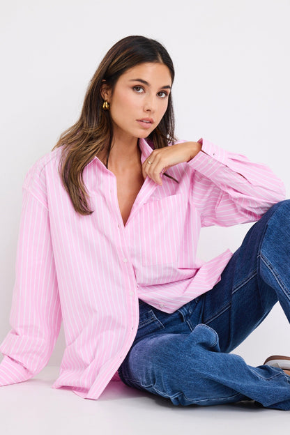 Emily | Relaxed Pink Stripe Oversized Shirt