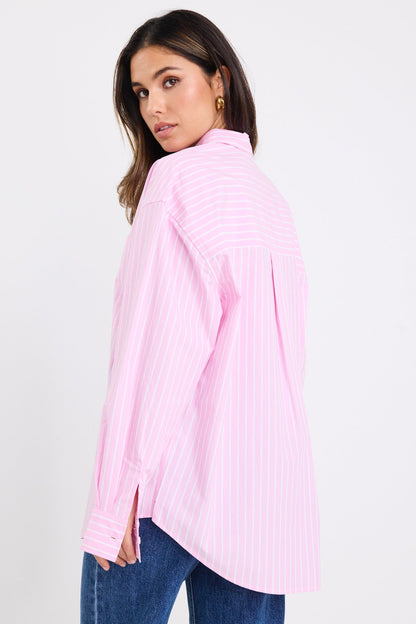 Emily | Relaxed Pink Stripe Oversized Shirt