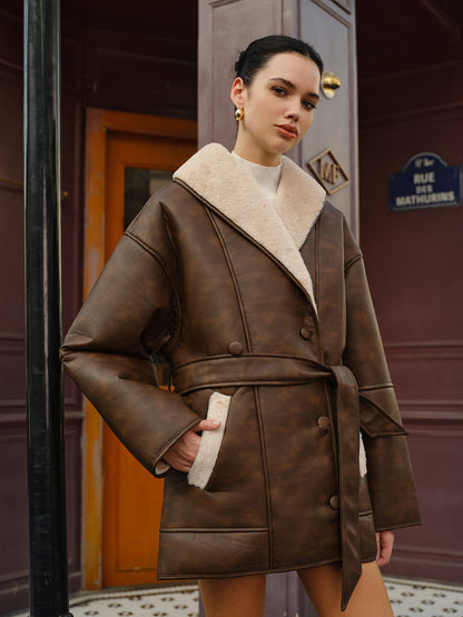 Emily | Stylish Belted Faux Leather Jacket