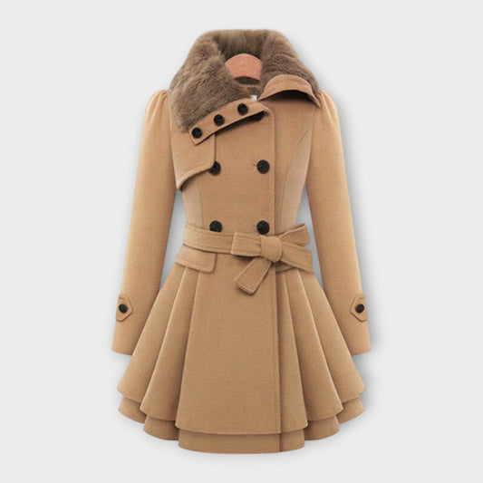 Emily | Stylish Long Wool Coat for Women with Faux Fur Collar