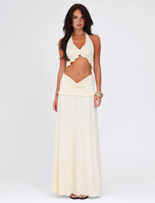 Emma | Chic Halter Twist Crop Top and Flowing Maxi Skirt Set for Women