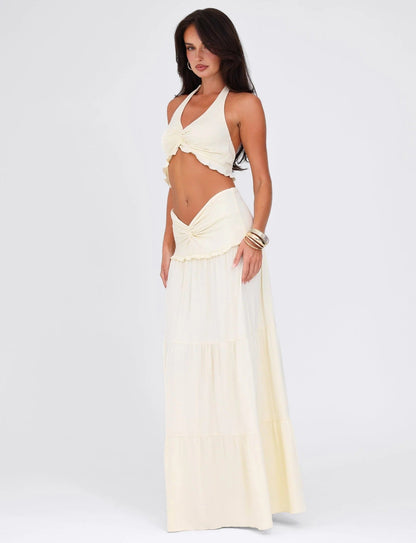 Emma | Chic Halter Twist Crop Top and Flowing Maxi Skirt Set for Women