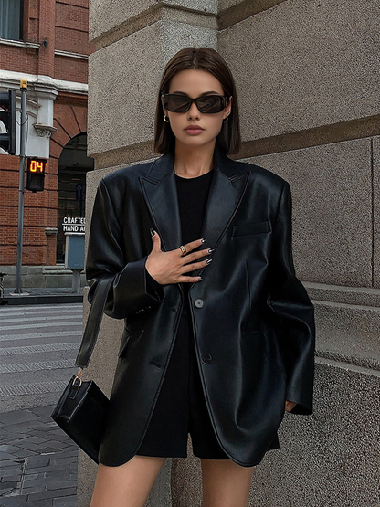 Emma | Classic Long Sleeve Faux Leather Jacket