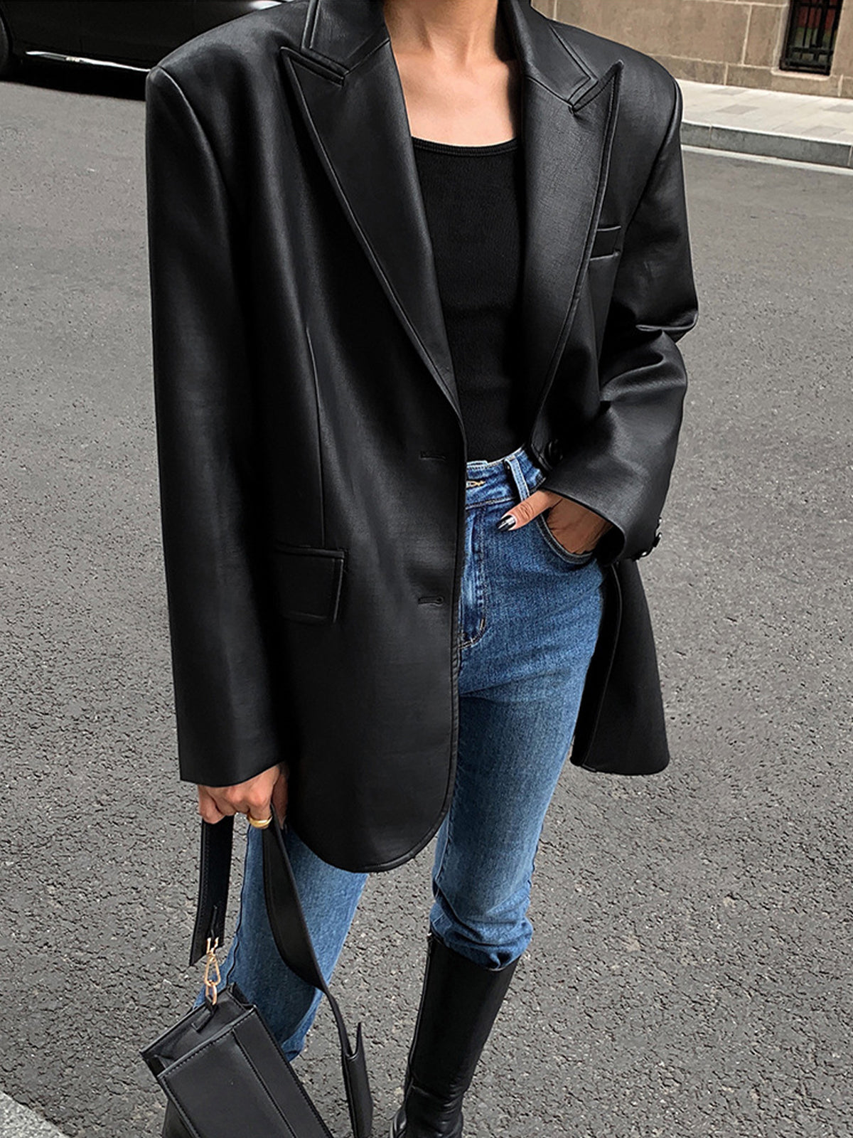 Emma | Classic Long Sleeve Faux Leather Jacket