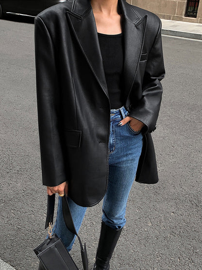 Emma | Classic Long Sleeve Faux Leather Jacket