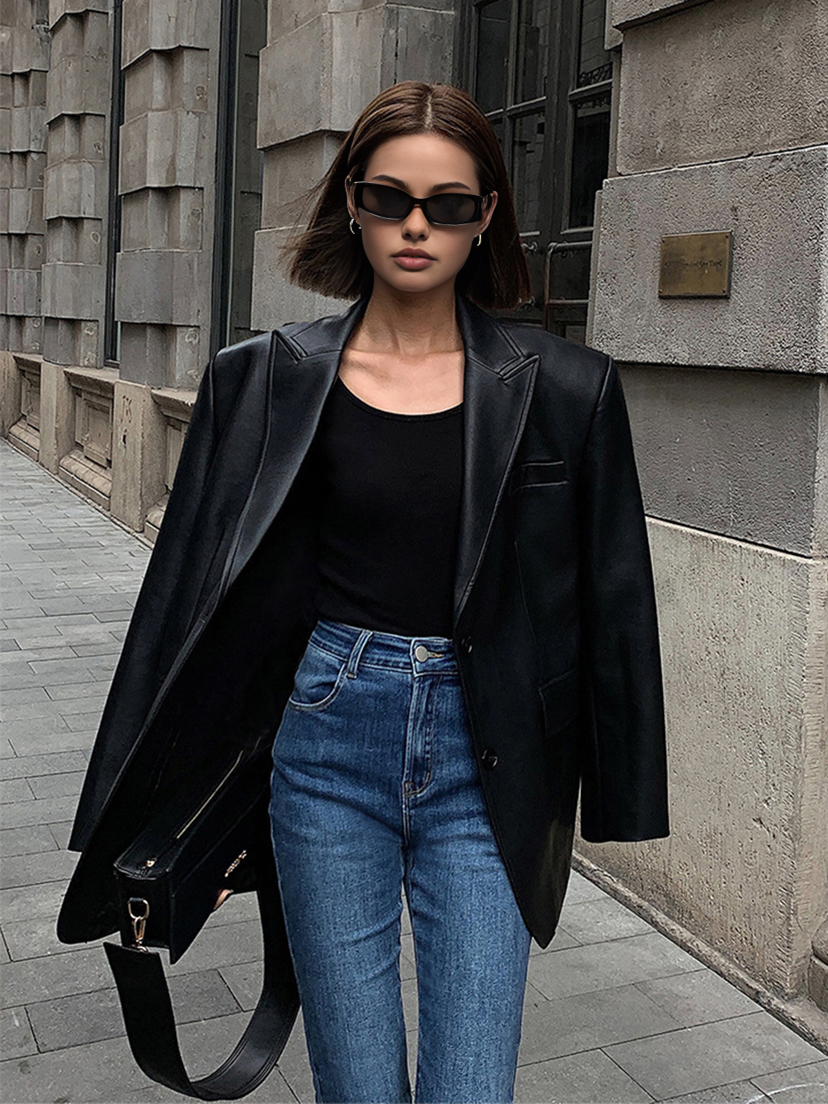 Emma | Classic Long Sleeve Faux Leather Jacket