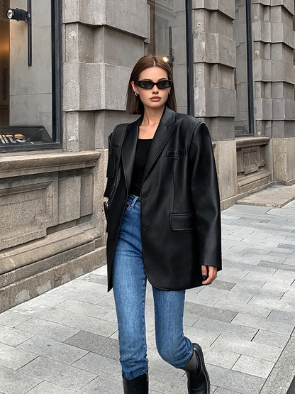 Emma | Classic Long Sleeve Faux Leather Jacket