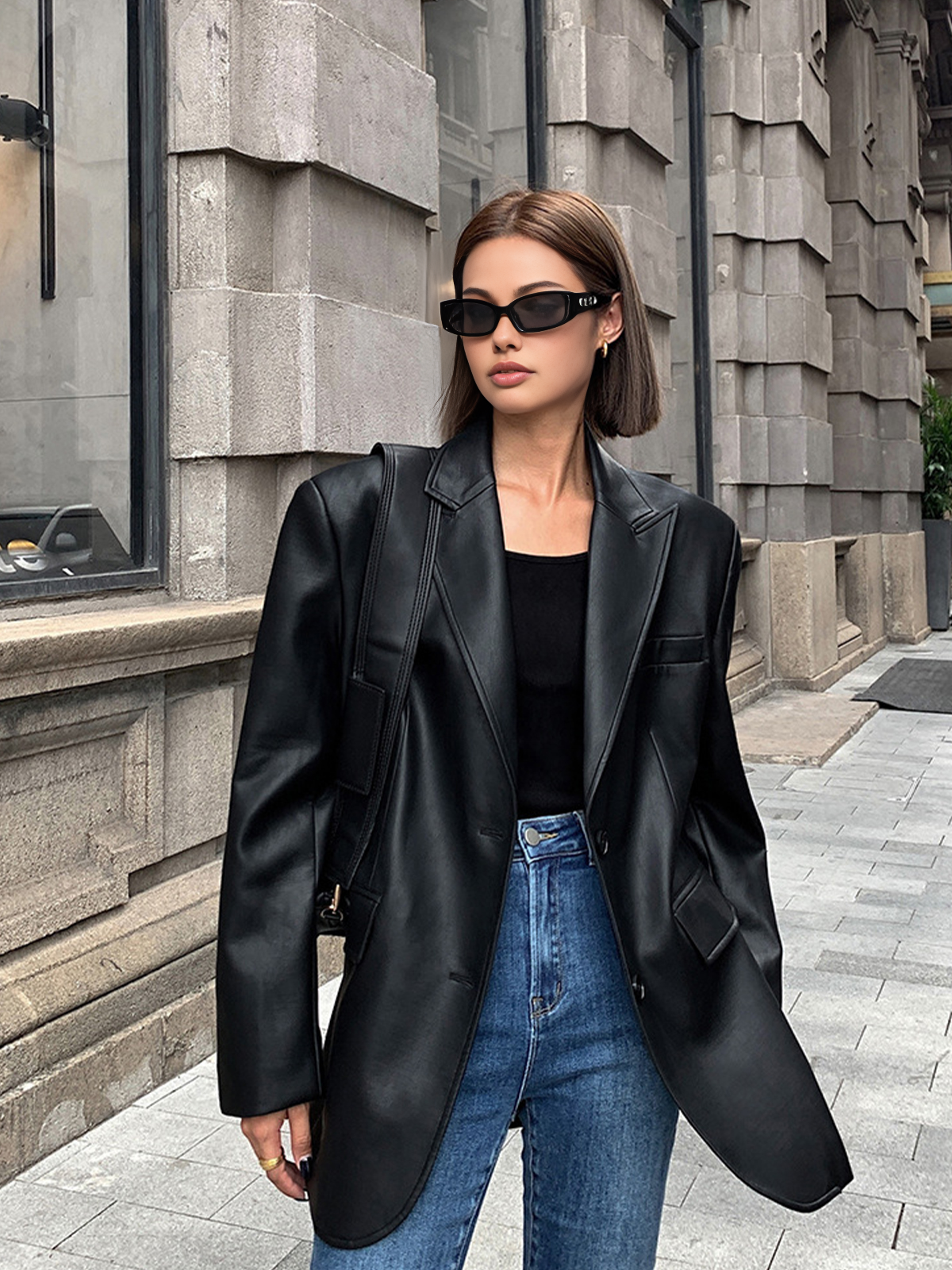 Emma | Classic Long Sleeve Faux Leather Jacket