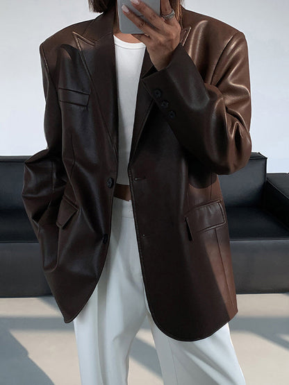 Emma | Classic Long Sleeve Faux Leather Jacket