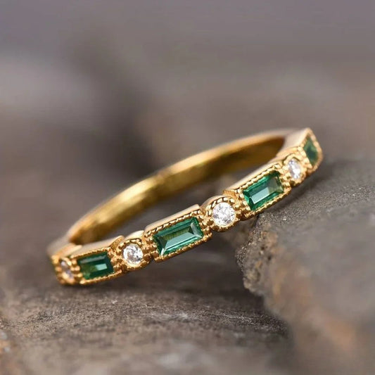 Emma | Elegant Green Zirconia Gold Ring for Women
