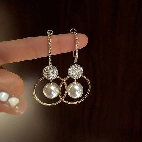 Pearl Earrings with Sparkling Zircons