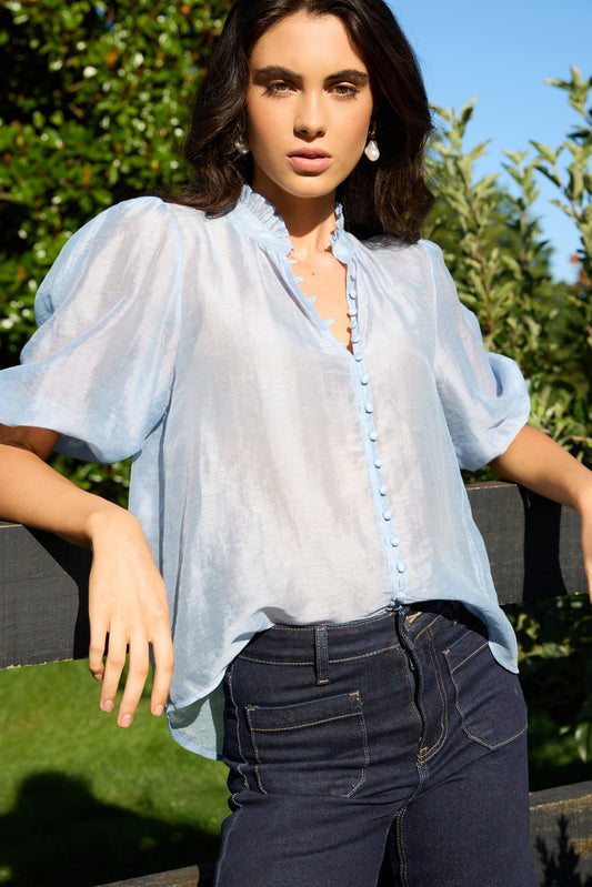 Emma | Elegant Soft Blue Buttoned Top