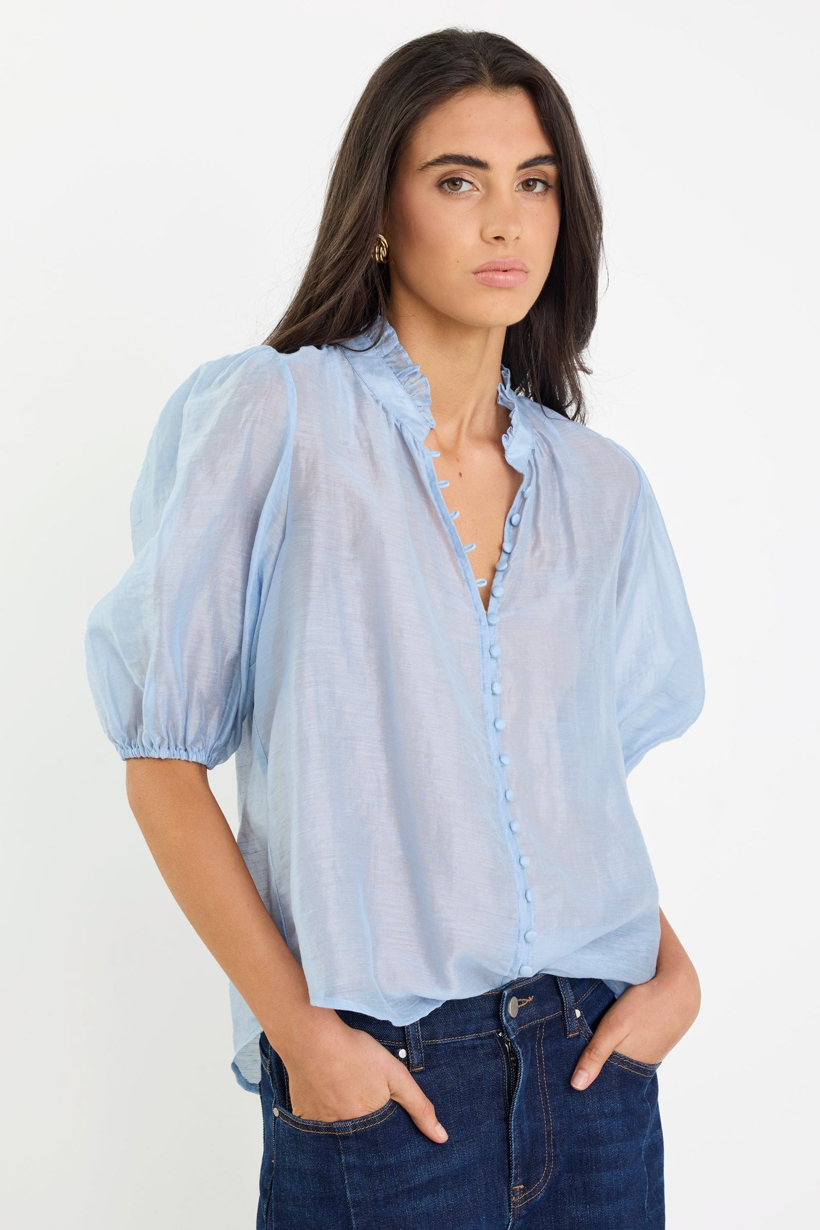Emma | Elegant Soft Blue Buttoned Top