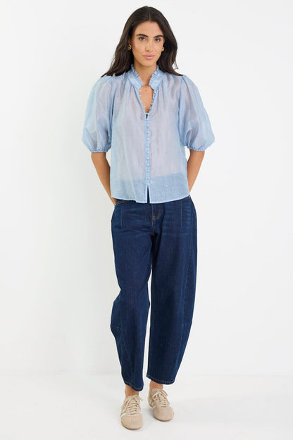 Emma | Elegant Soft Blue Buttoned Top