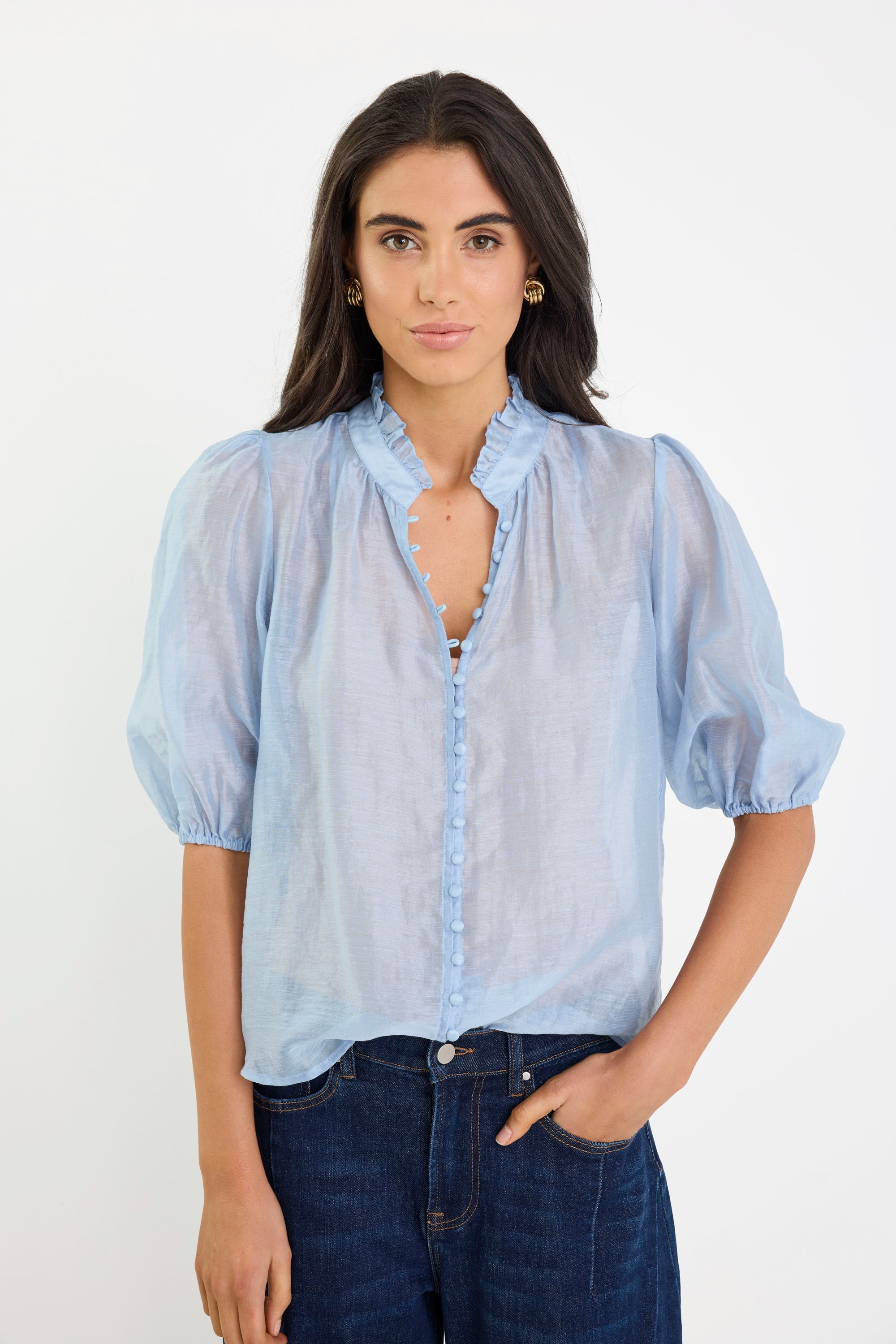 Emma | Elegant Soft Blue Buttoned Top