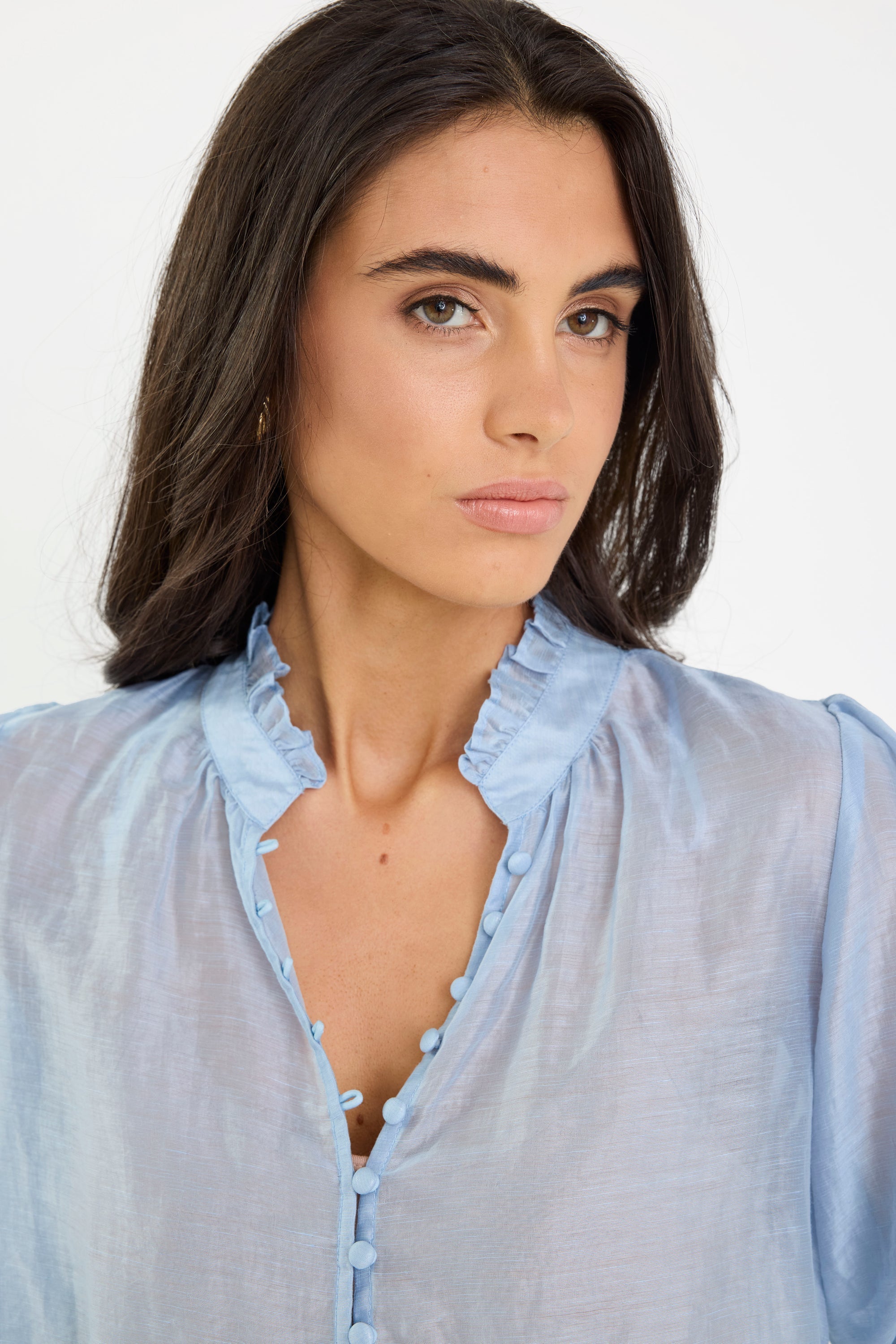 Emma | Elegant Soft Blue Buttoned Top