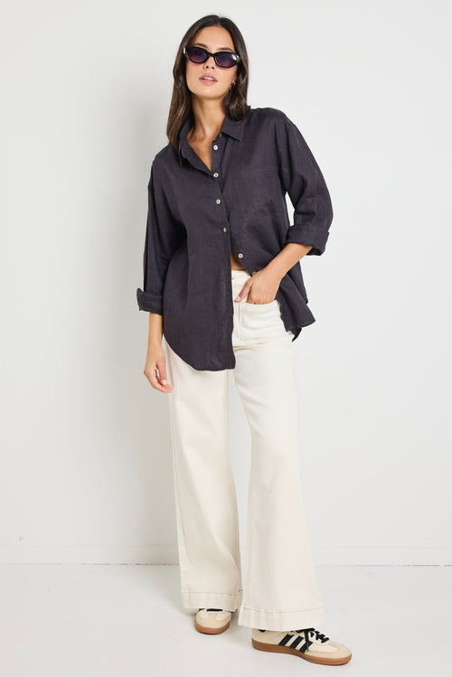 Ethan | Chic Lightweight Charcoal Linen Shirt