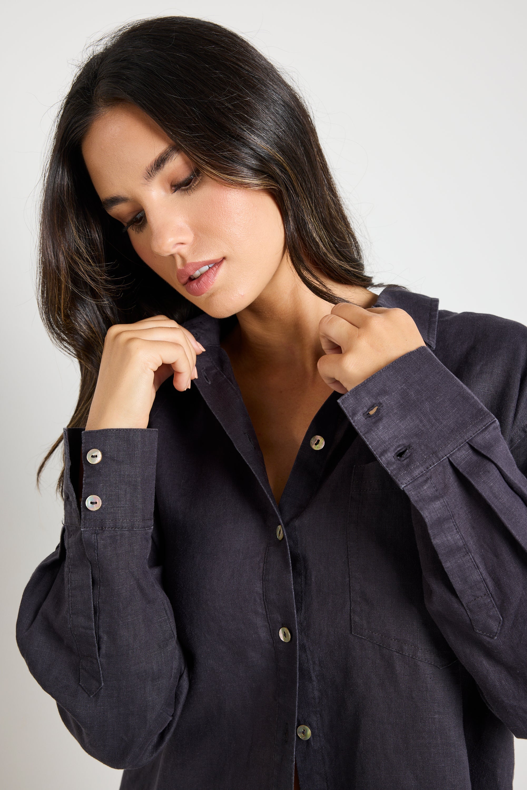 Ethan | Chic Lightweight Charcoal Linen Shirt