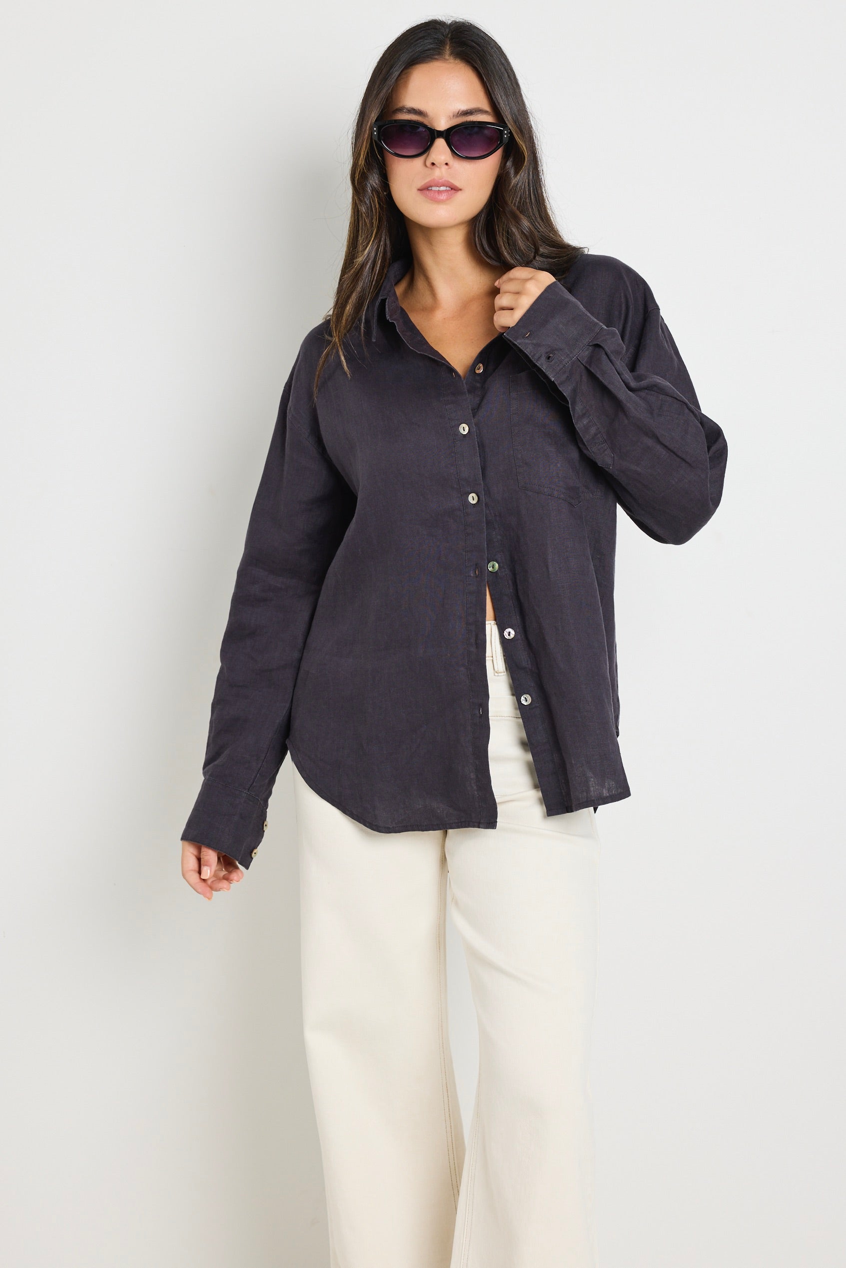 Ethan | Chic Lightweight Charcoal Linen Shirt