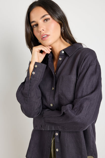 Ethan | Chic Lightweight Charcoal Linen Shirt