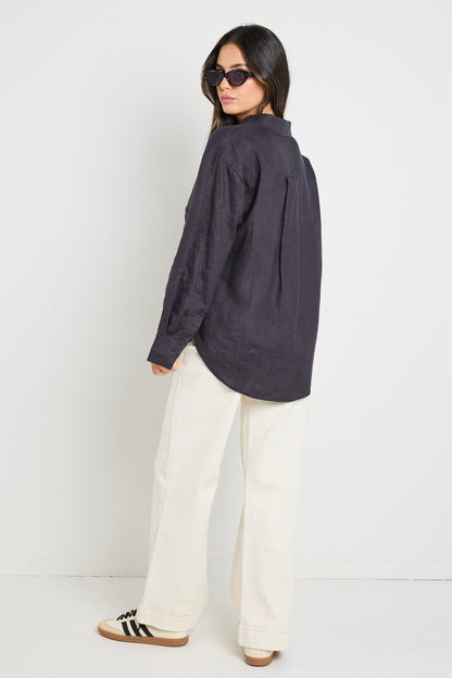 Ethan | Chic Lightweight Charcoal Linen Shirt