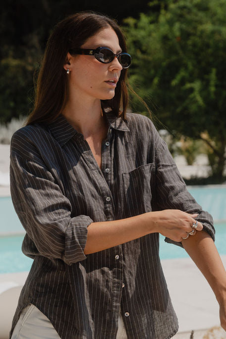 Ethan | Earthy Khaki Striped Linen Shirt